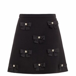Moschino Boutique Black Bow Detailed A-Line Crepe Skirt NWOT